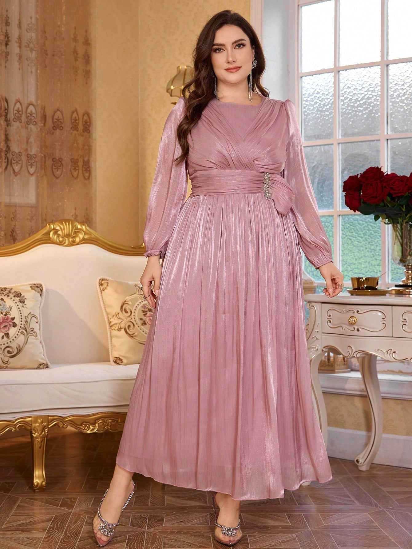 Blush Pink Elegant Shimmer Evening Gown for Women | Formal & Party Wear Dress