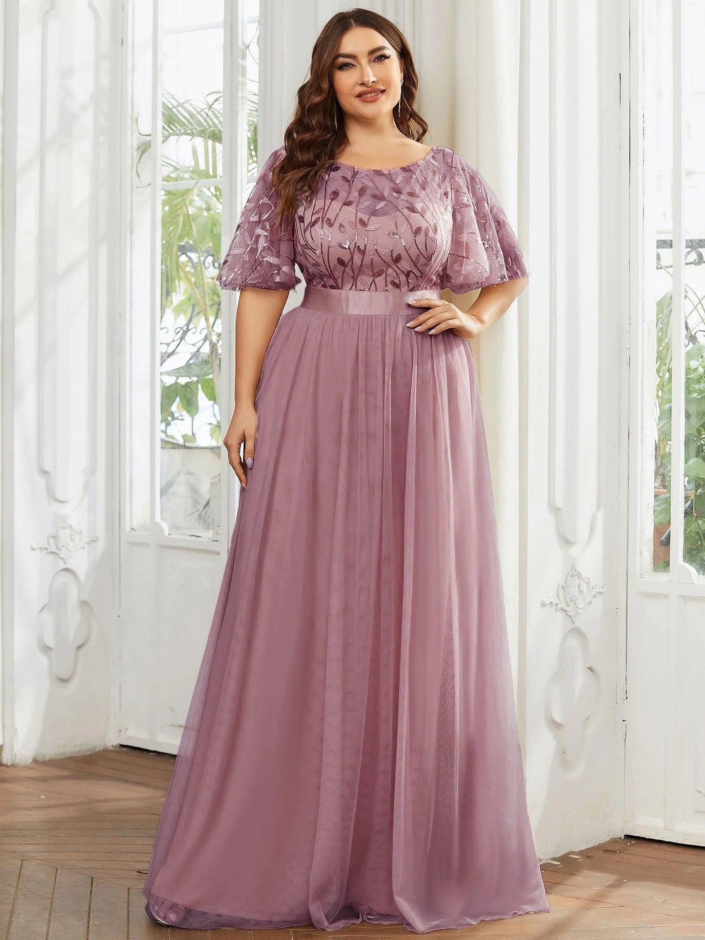 Rovika Fashion Women's Elegant Shimmer Maxi Gown Dress with Waist Belt - Pink
