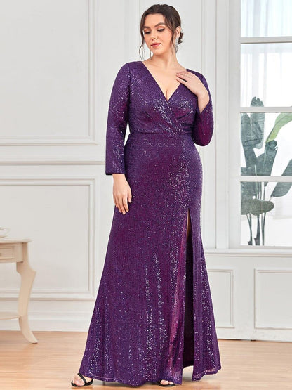 Rovika Fashion Women's Elegant Shimmer Maxi Gown Dress Purple