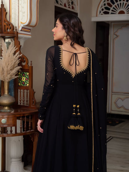 Women's Elegant Black Anarkali Suit Set with Dupatta | Festive & Party Wear Ethnic Dress
