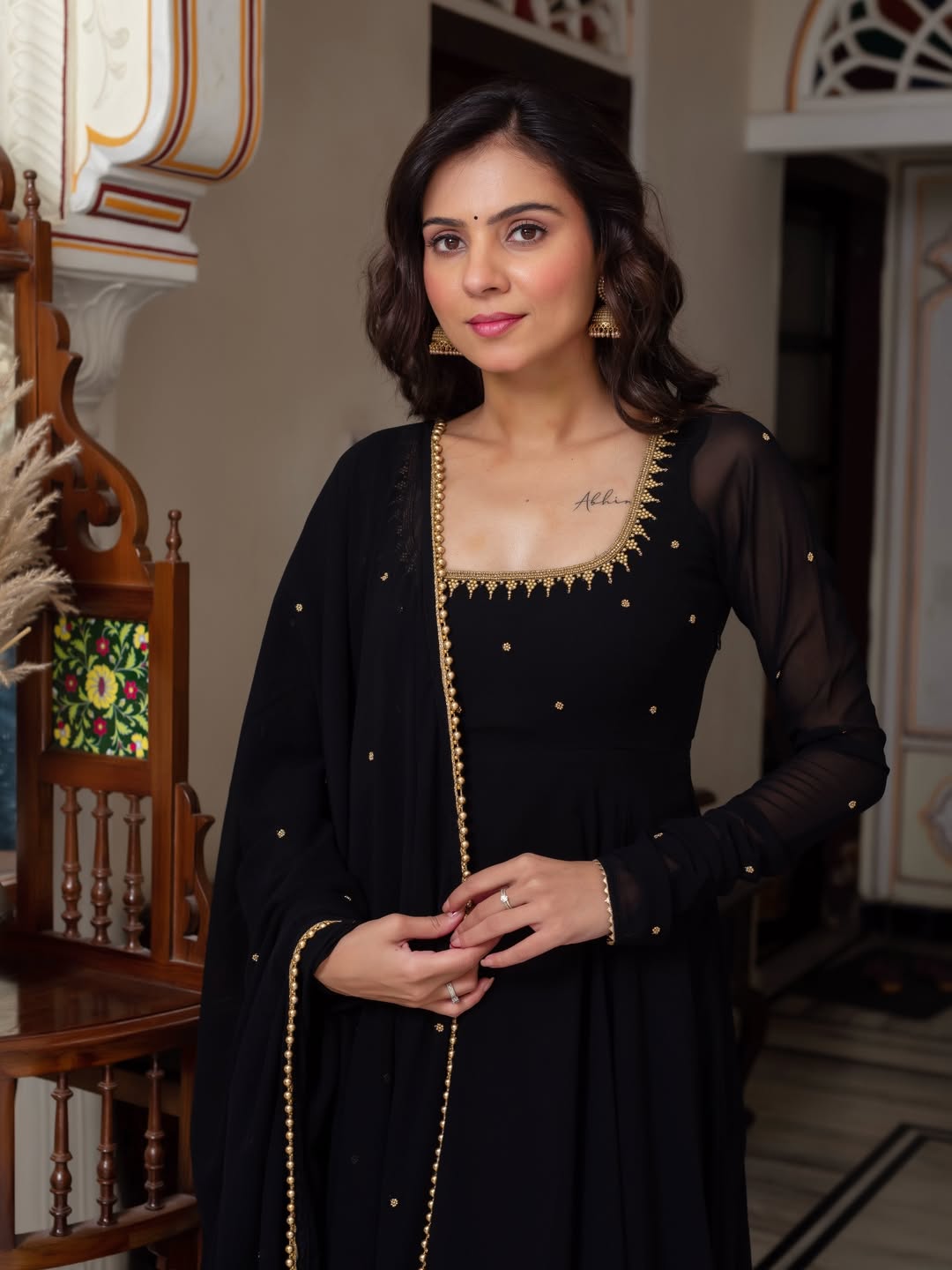Women's Elegant Black Anarkali Suit Set with Dupatta | Festive & Party Wear Ethnic Dress