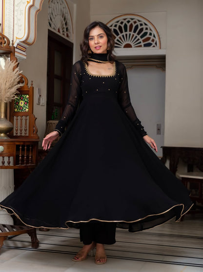 Women's Elegant Black Anarkali Suit Set with Dupatta | Festive & Party Wear Ethnic Dress
