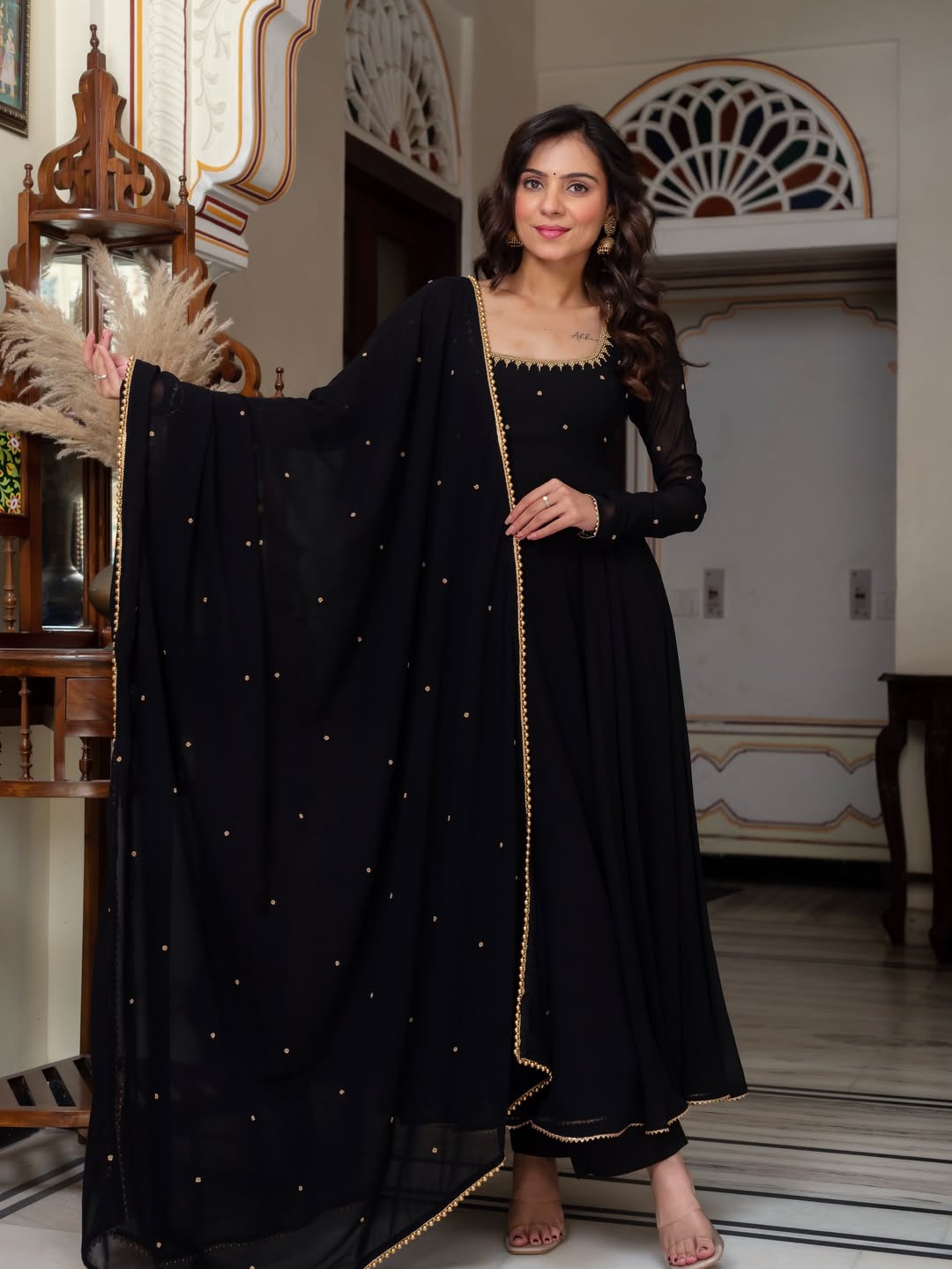 Women's Elegant Black Anarkali Suit Set with Dupatta | Festive & Party Wear Ethnic Dress