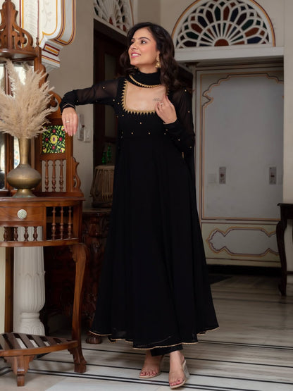 Women's Elegant Black Anarkali Suit Set with Dupatta | Festive & Party Wear Ethnic Dress