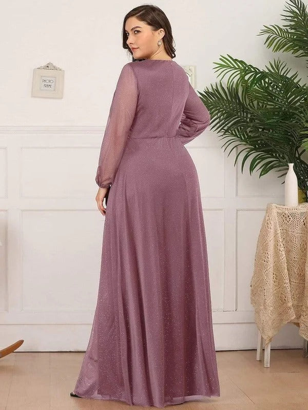 Rovika Fashion Women's Lavender Shimmer V-Neck Slit Evening Gown