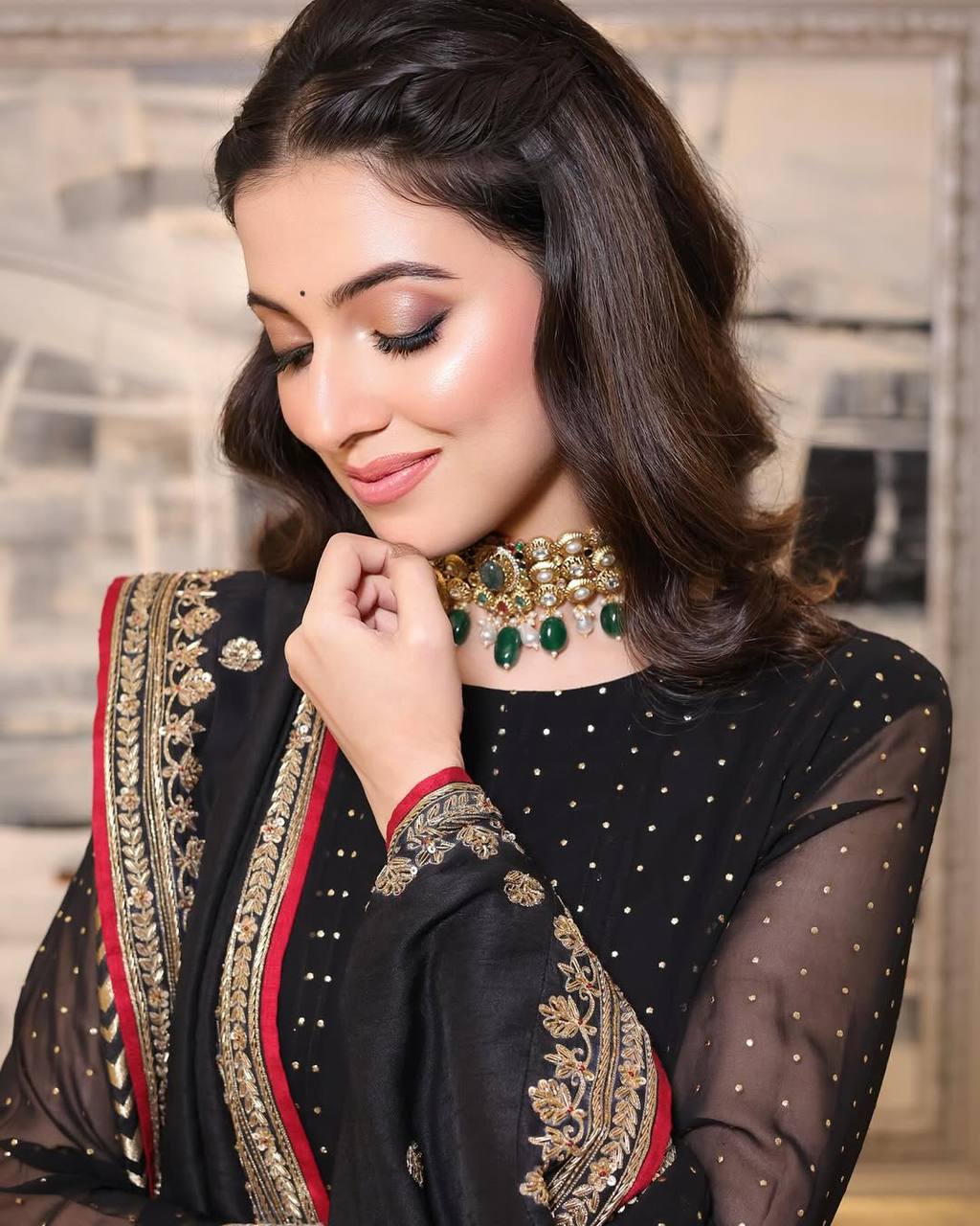 Black Heavy Faux Blooming Anarkali Gown Set with Zari & Sequins Work