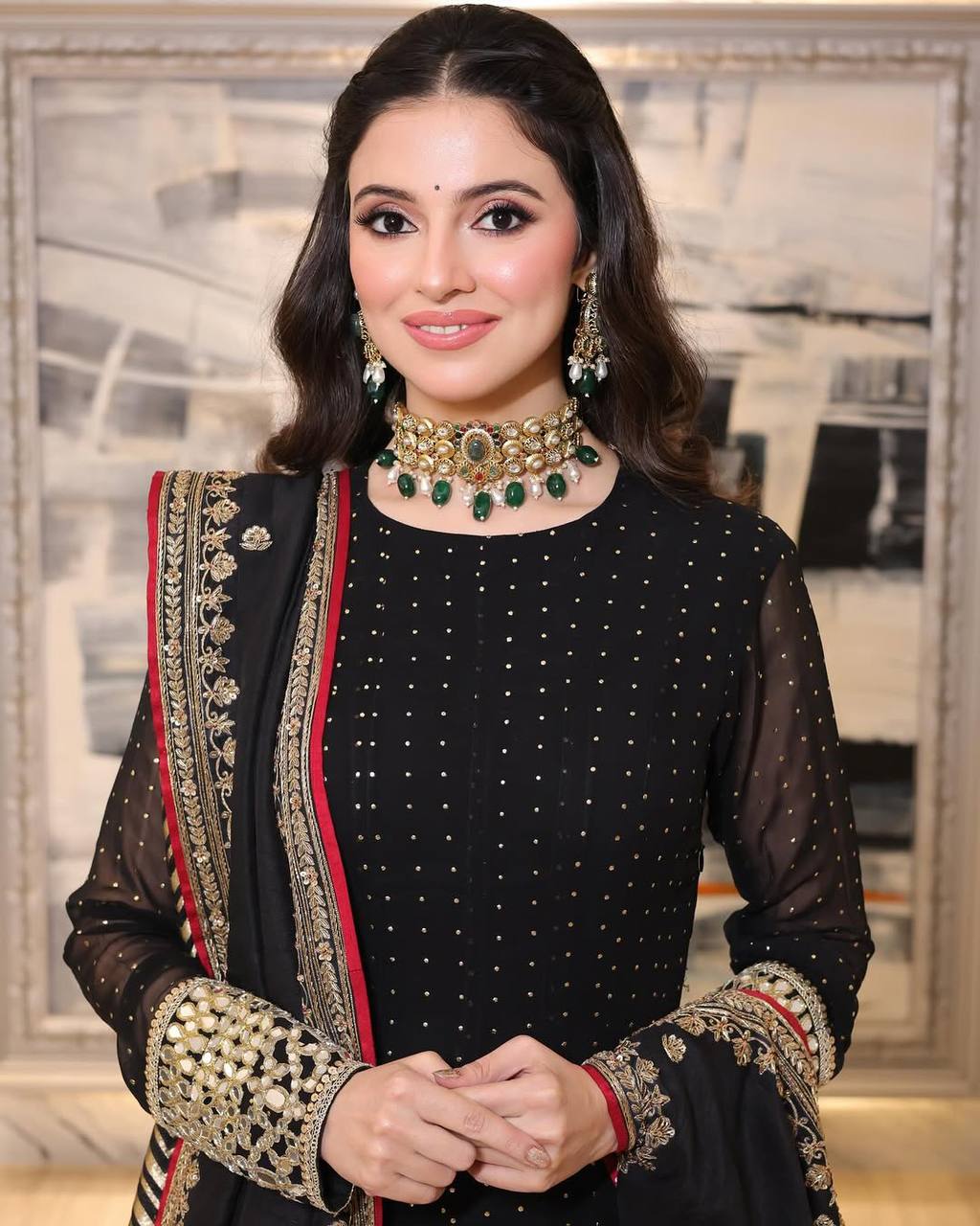 Black Heavy Faux Blooming Anarkali Gown Set with Zari & Sequins Work