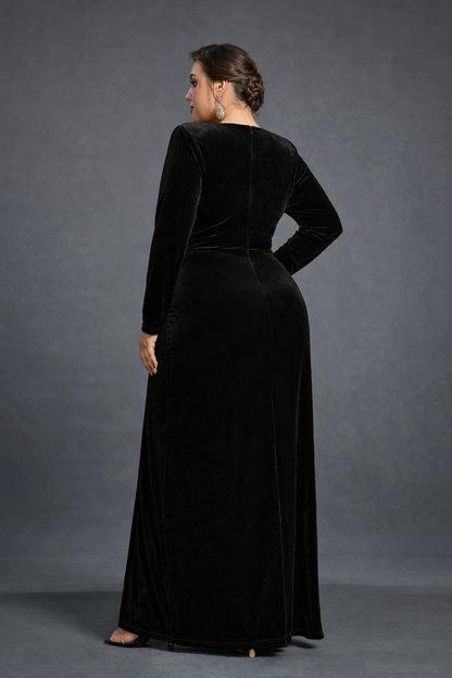 Rovika Fashion Women's Elegant velvet  Maxi Gowns Dress Black