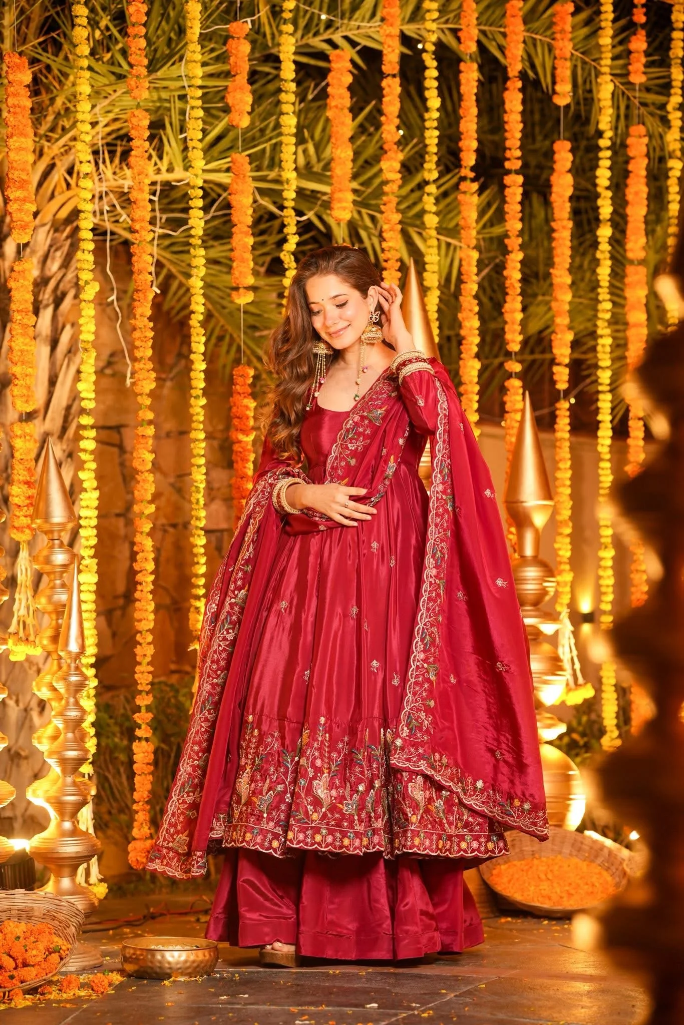 Women's Red Premium Heavy Silk Gown Set with Multi 3mm & 5mm Sequins & Fine Thread Embroidery with Heavy Silk Dupatta