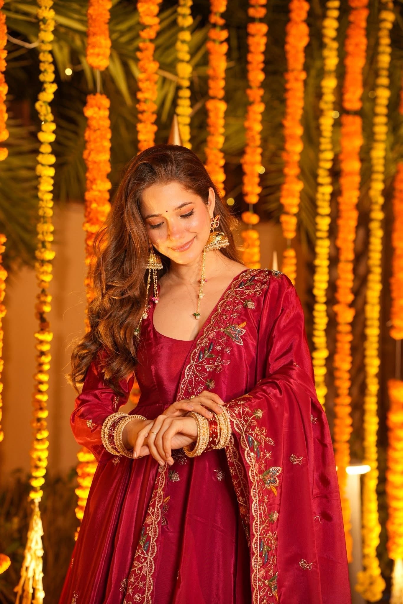 Women's Red Premium Heavy Silk Gown Set with Multi 3mm & 5mm Sequins & Fine Thread Embroidery with Heavy Silk Dupatta