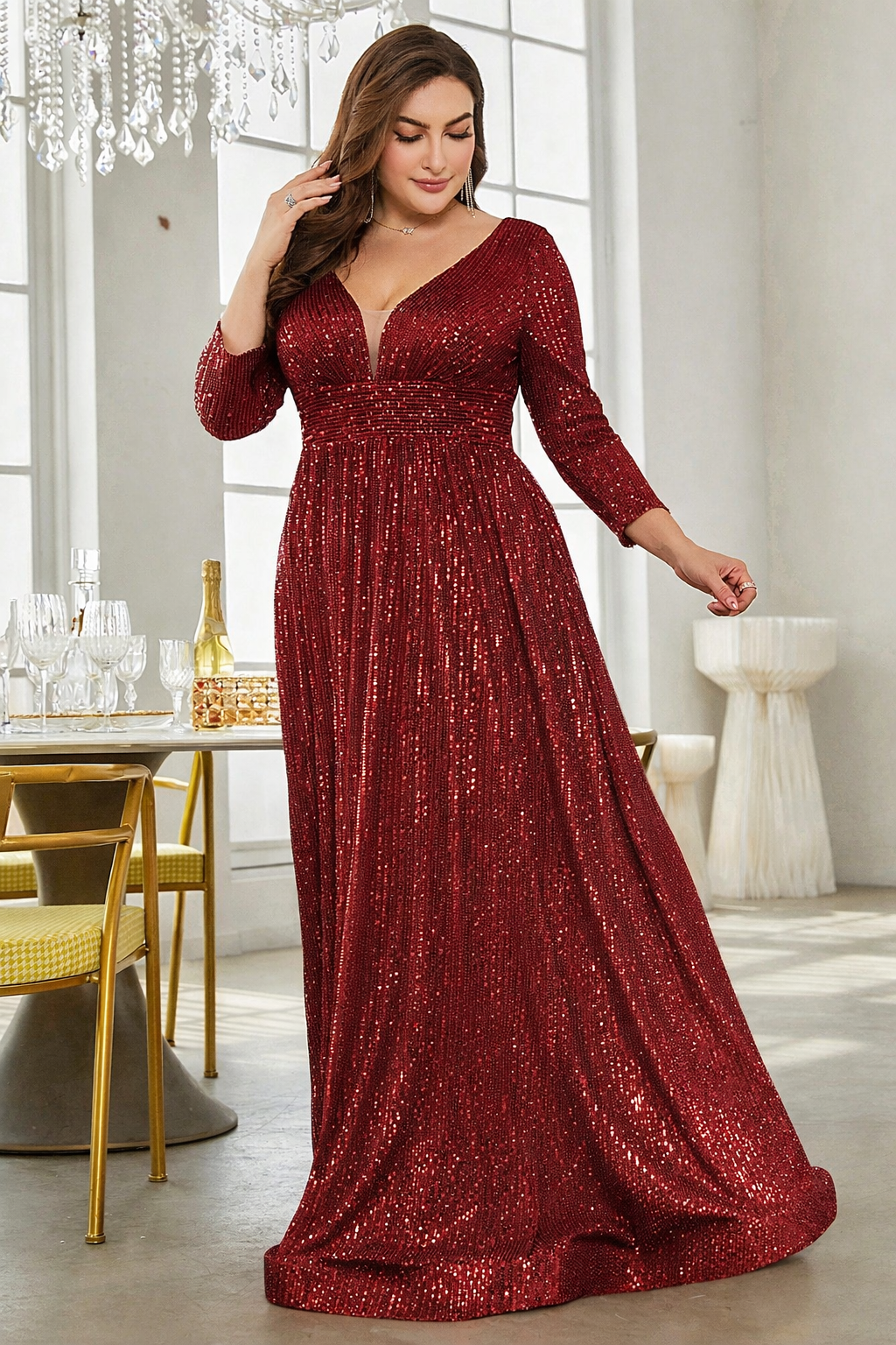 Rovika Fashion Women's Wine Red Sequin Party Maxi Gown