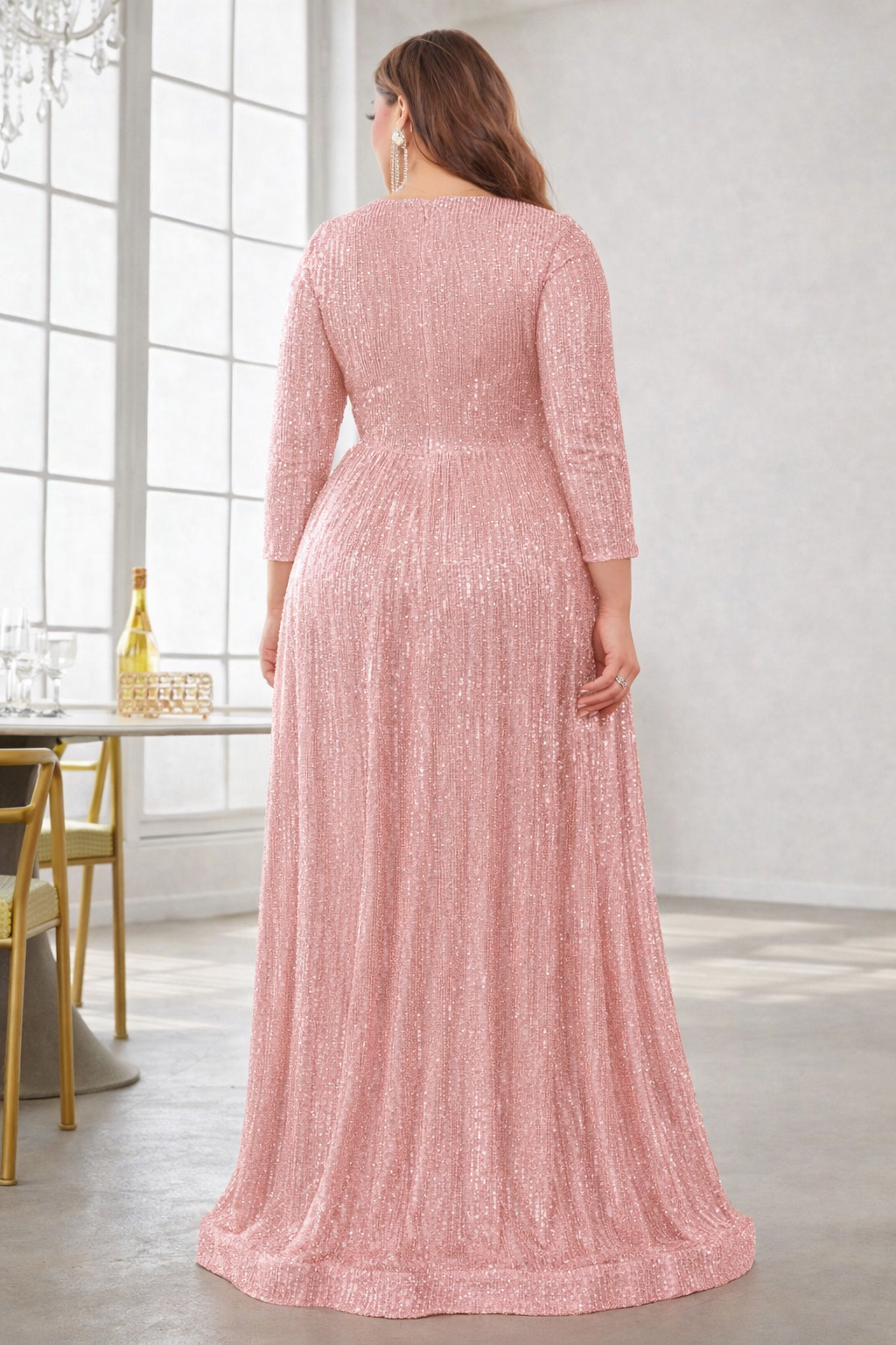 Rovika Fashion Women's Blush Pink Sequin Evening Maxi Dress