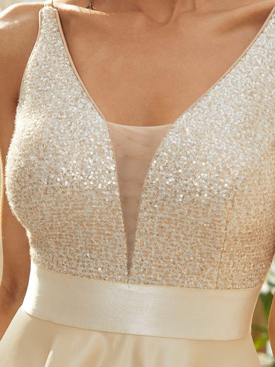 Rovika Fashion Women's Champagne Gold Sequin Satin High-Low Evening Gown
