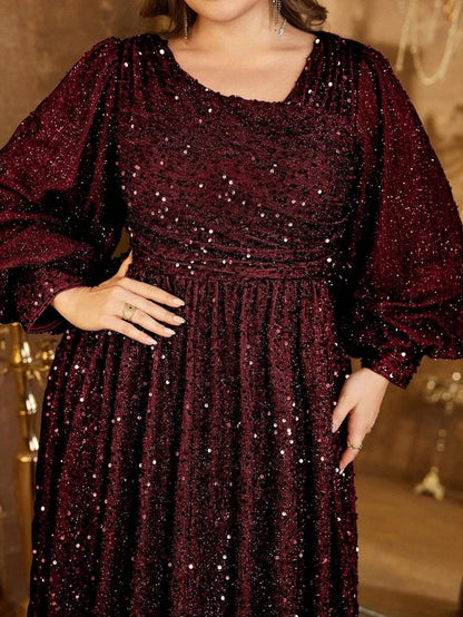 Rovika Fashion Women's Maroon Heavy Sequin Balloon Sleeve Evening Gown