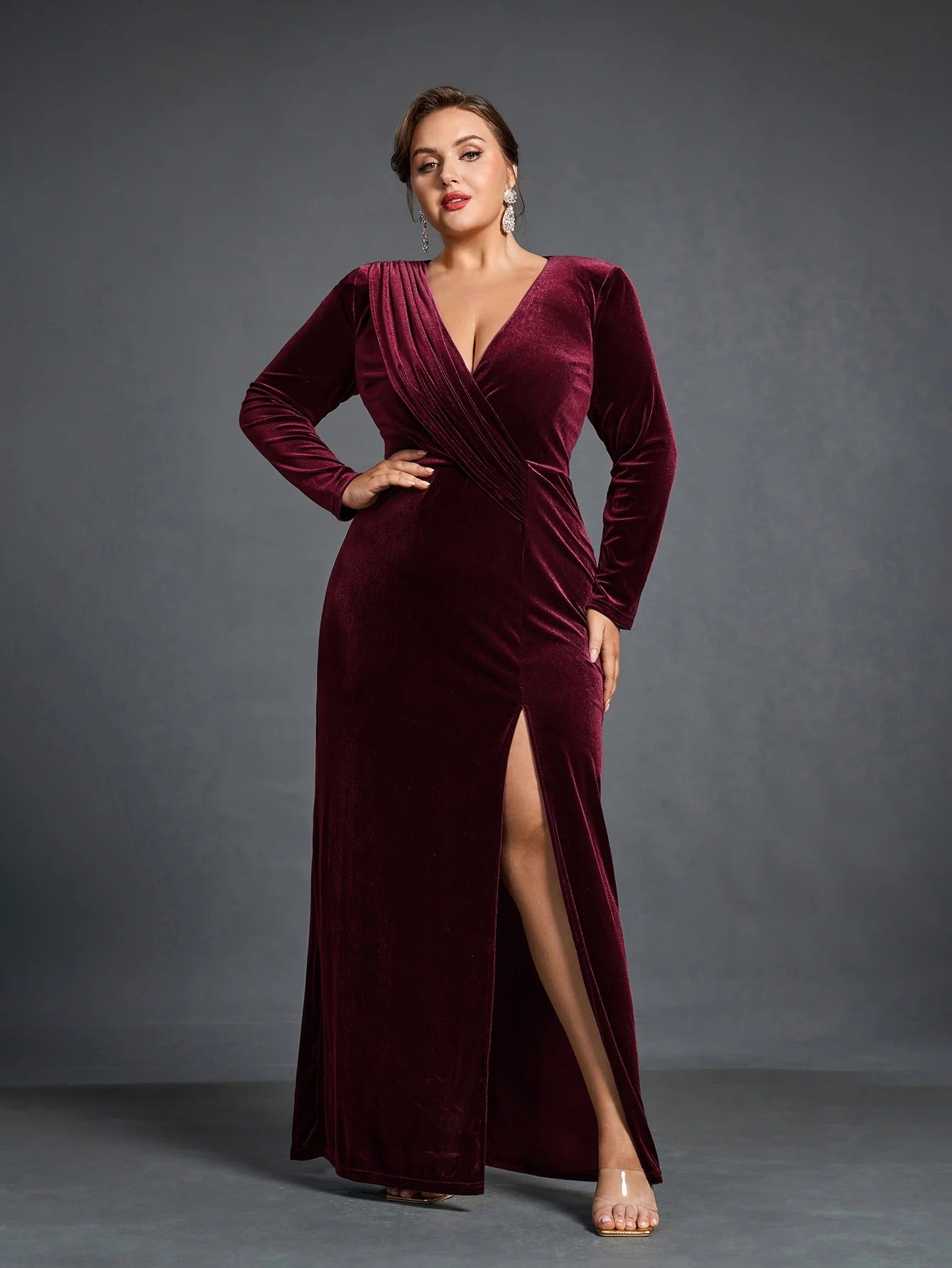 Rovika Fashion Women Elegant Shimmer Maxi Gowns Dress Maroon
