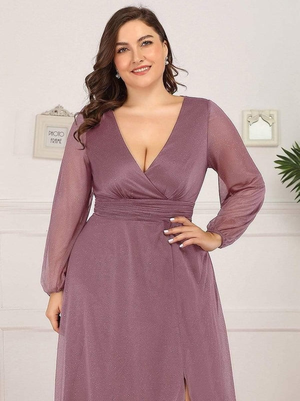 Rovika Fashion Women's Lavender Shimmer V-Neck Slit Evening Gown