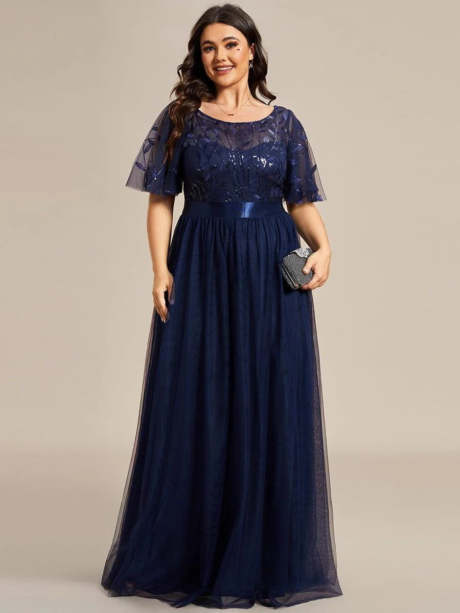 Rovika Fashion Women's Elegant Shimmer Maxi Gown Dress with Waist Belt - Blue