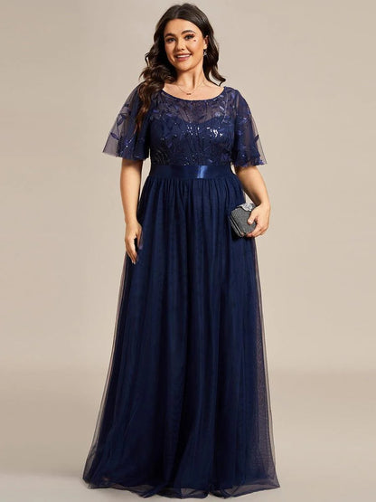 Rovika Fashion Women's Elegant Shimmer Maxi Gown Dress with Waist Belt - Blue