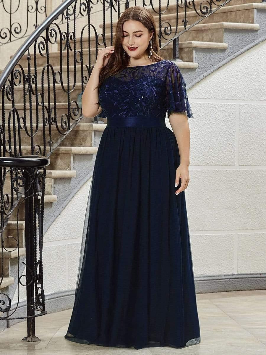 Rovika Fashion Women's Elegant Shimmer Maxi Gown Dress with Waist Belt - Blue