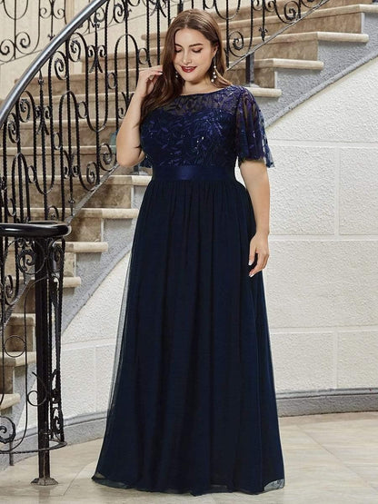Rovika Fashion Women's Elegant Shimmer Maxi Gown Dress with Waist Belt - Blue