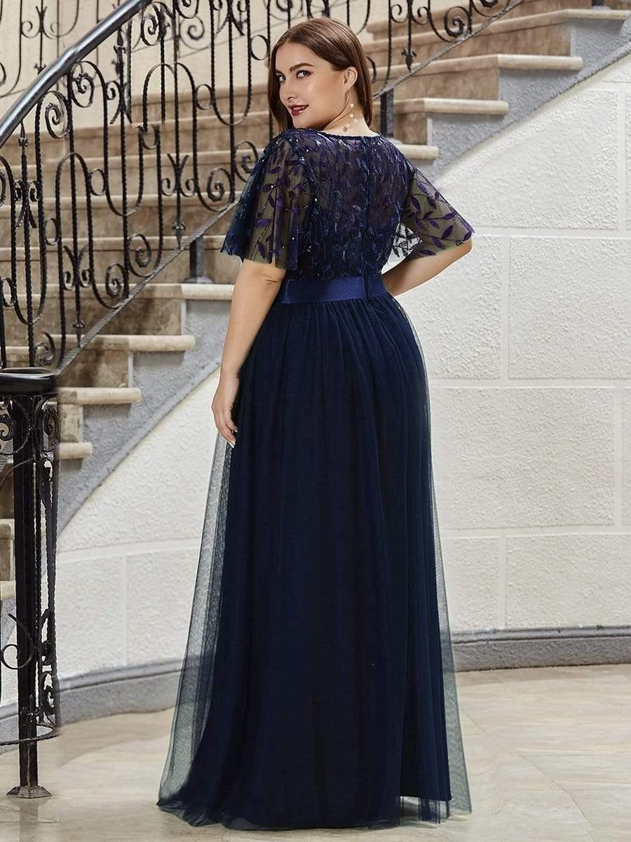 Rovika Fashion Women's Elegant Shimmer Maxi Gown Dress with Waist Belt - Blue