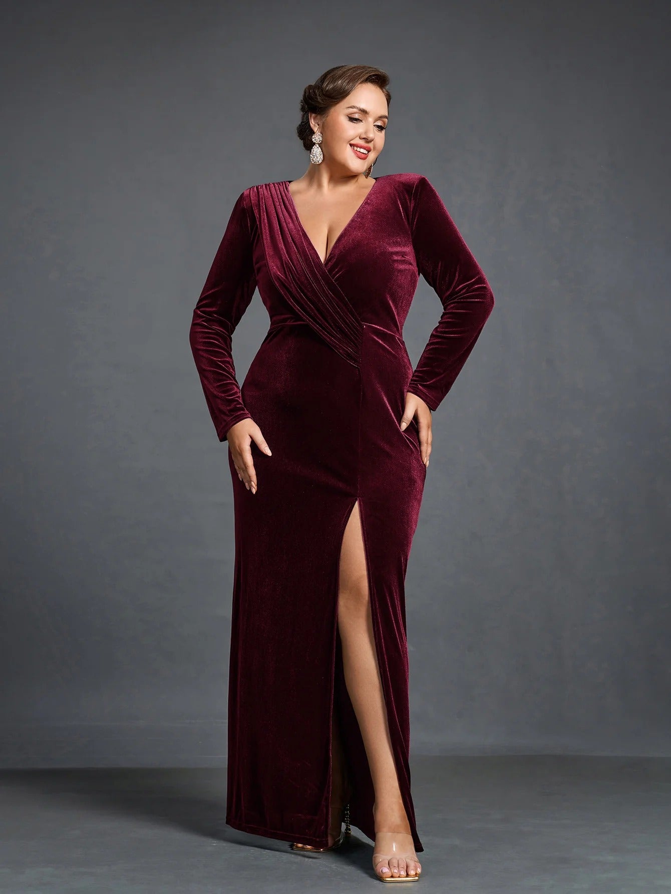 Rovika Fashion Women Elegant Shimmer Maxi Gowns Dress Maroon
