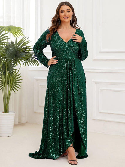 Rovika Fashion Women's Emerald Green Sequin Mermaid Evening Gown