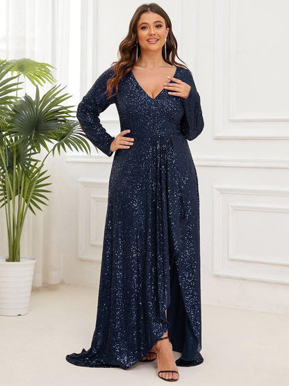 Rovika Fashion Women's Navy Blue Sequin Mermaid Evening Gown
