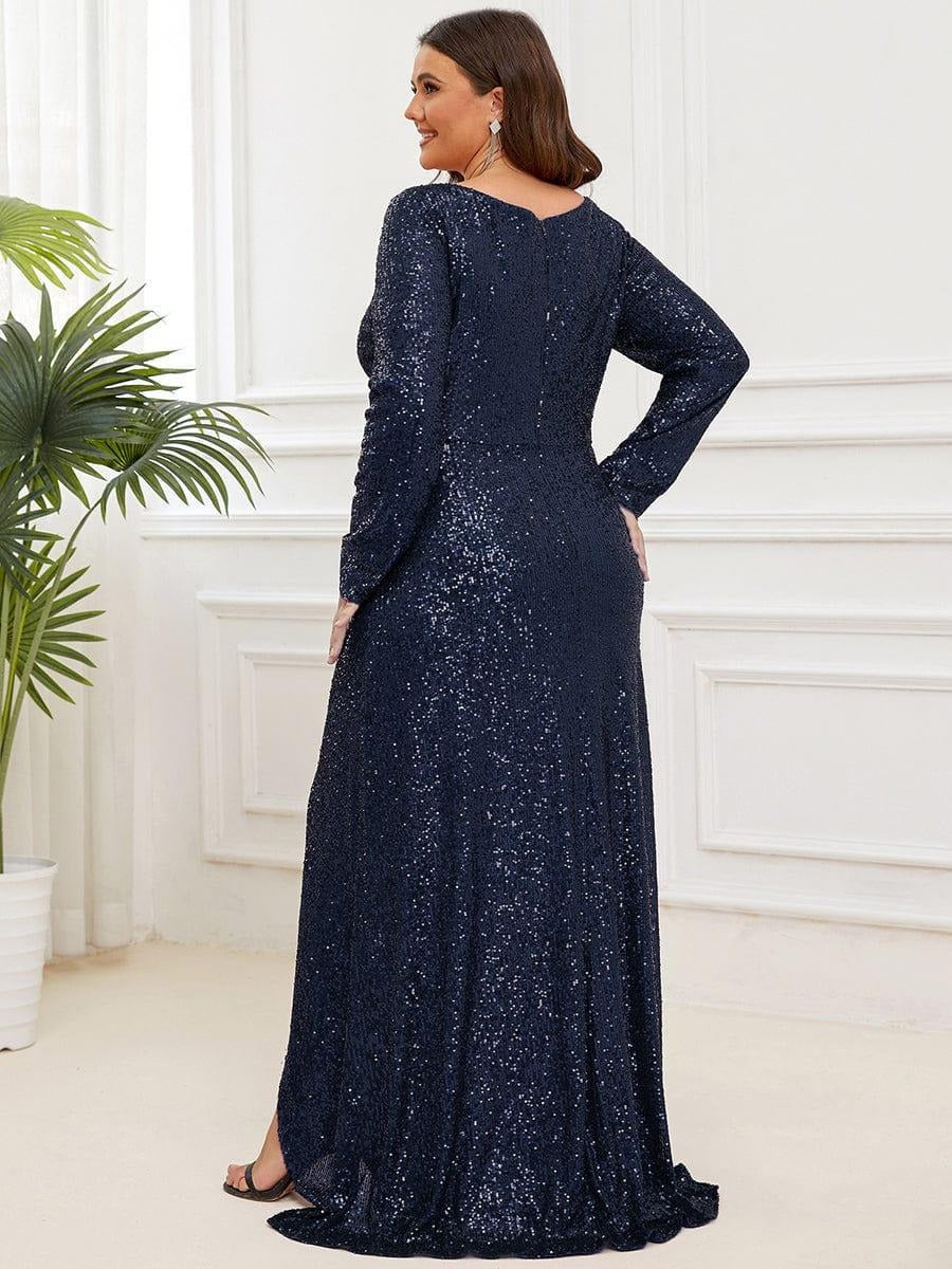 Rovika Fashion Women's Navy Blue Sequin Mermaid Evening Gown