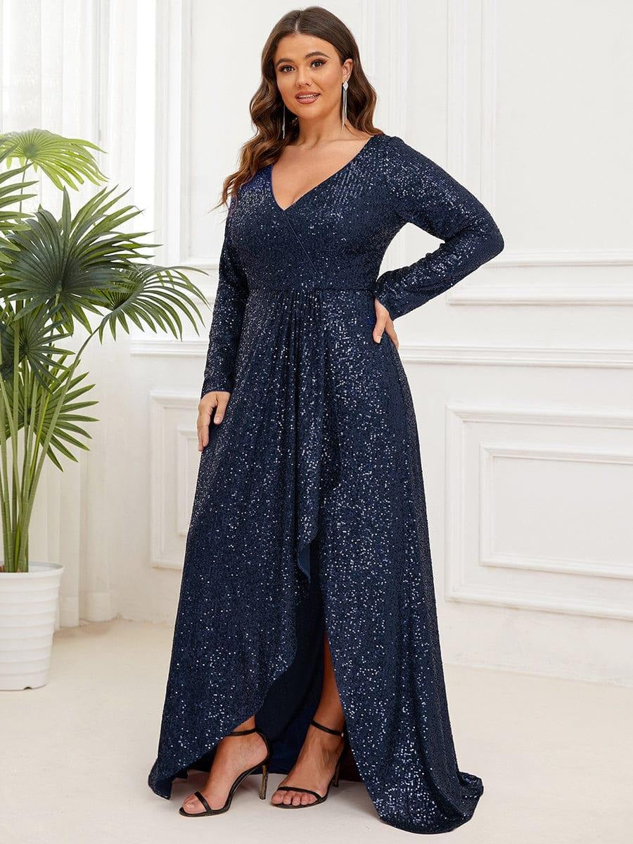 Rovika Fashion Women's Navy Blue Sequin Mermaid Evening Gown