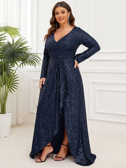 Rovika Fashion Women's Navy Blue Sequin Mermaid Evening Gown