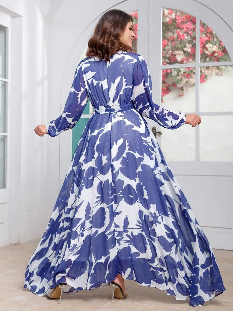 Rovika Fashion Blue & White Floral Printed Maxi Dress