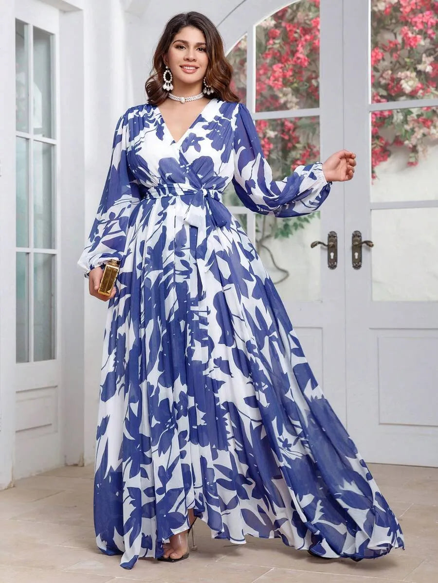 Rovika Fashion Blue & White Floral Printed Maxi Dress