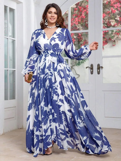 Rovika Fashion Blue & White Floral Printed Maxi Dress