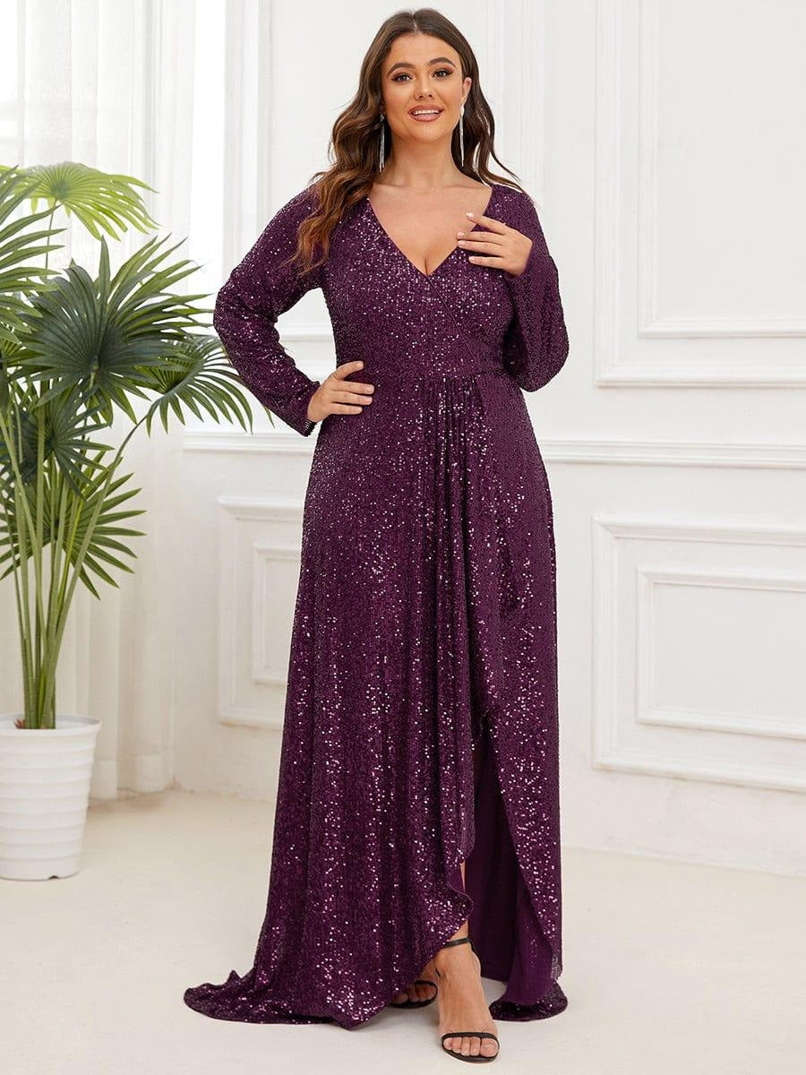 Rovika Fashion Women's Purple Sequin Mermaid Evening Gown