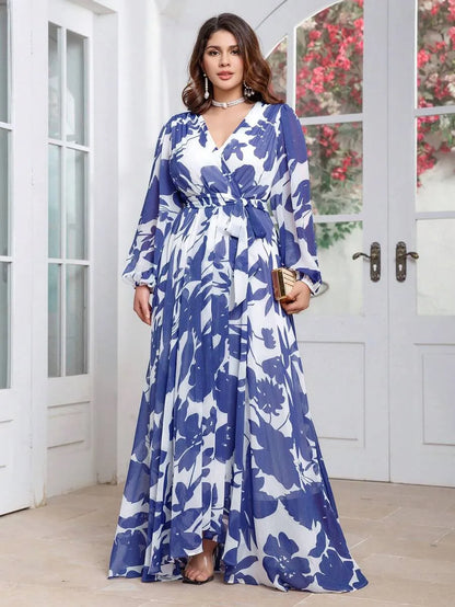 Rovika Fashion Blue & White Floral Printed Maxi Dress