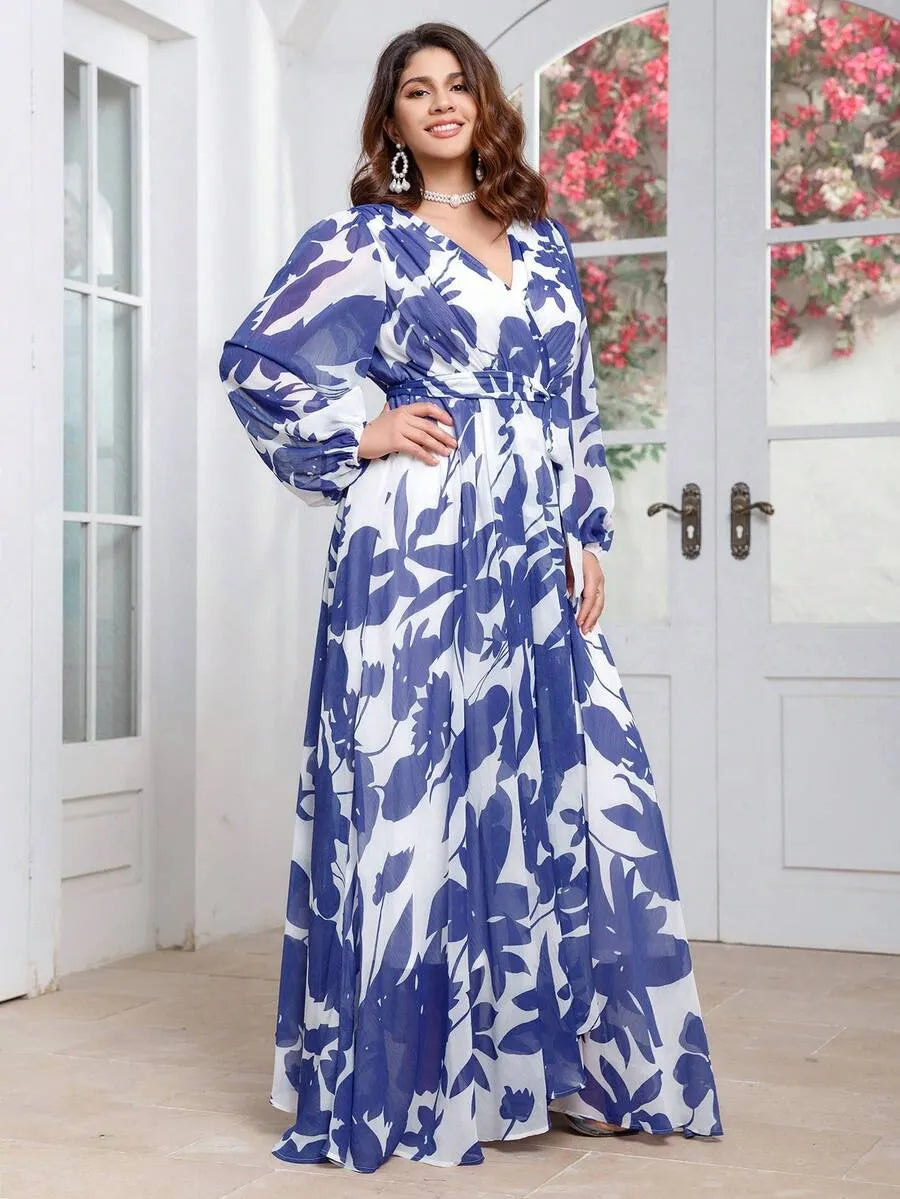 Rovika Fashion Blue & White Floral Printed Maxi Dress