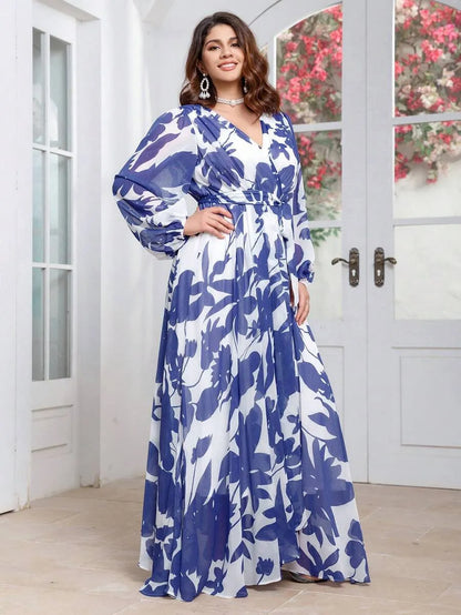 Rovika Fashion Blue & White Floral Printed Maxi Dress