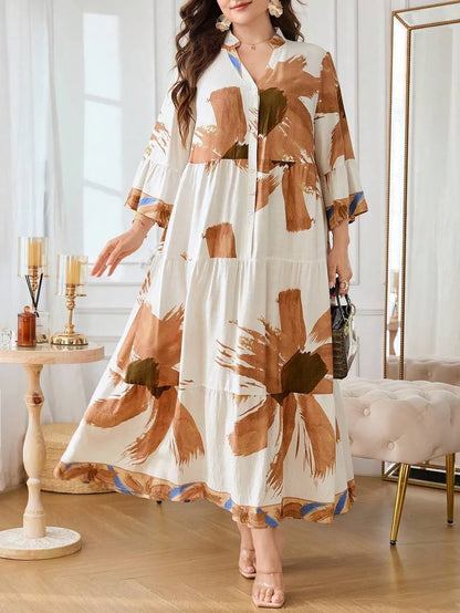 Rovika Fashion White And Brown Floral Printed Maxi Dress