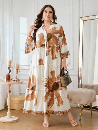 Rovika Fashion White And Brown Floral Printed Maxi Dress