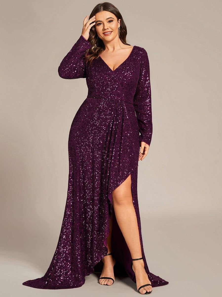 Rovika Fashion Women's Purple Sequin Mermaid Evening Gown