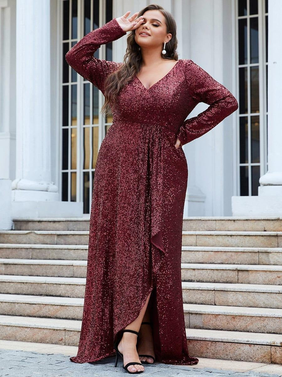 Rovika Fashion Women's Wine Sequin Mermaid Evening Gown