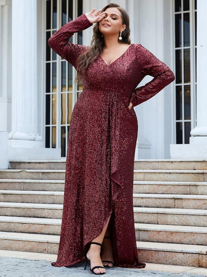 Rovika Fashion Women's Wine Sequin Mermaid Evening Gown