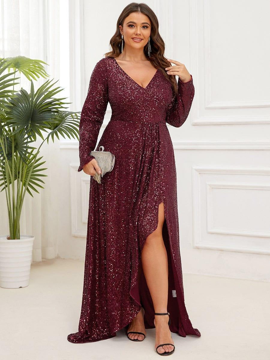 Rovika Fashion Women's Wine Sequin Mermaid Evening Gown