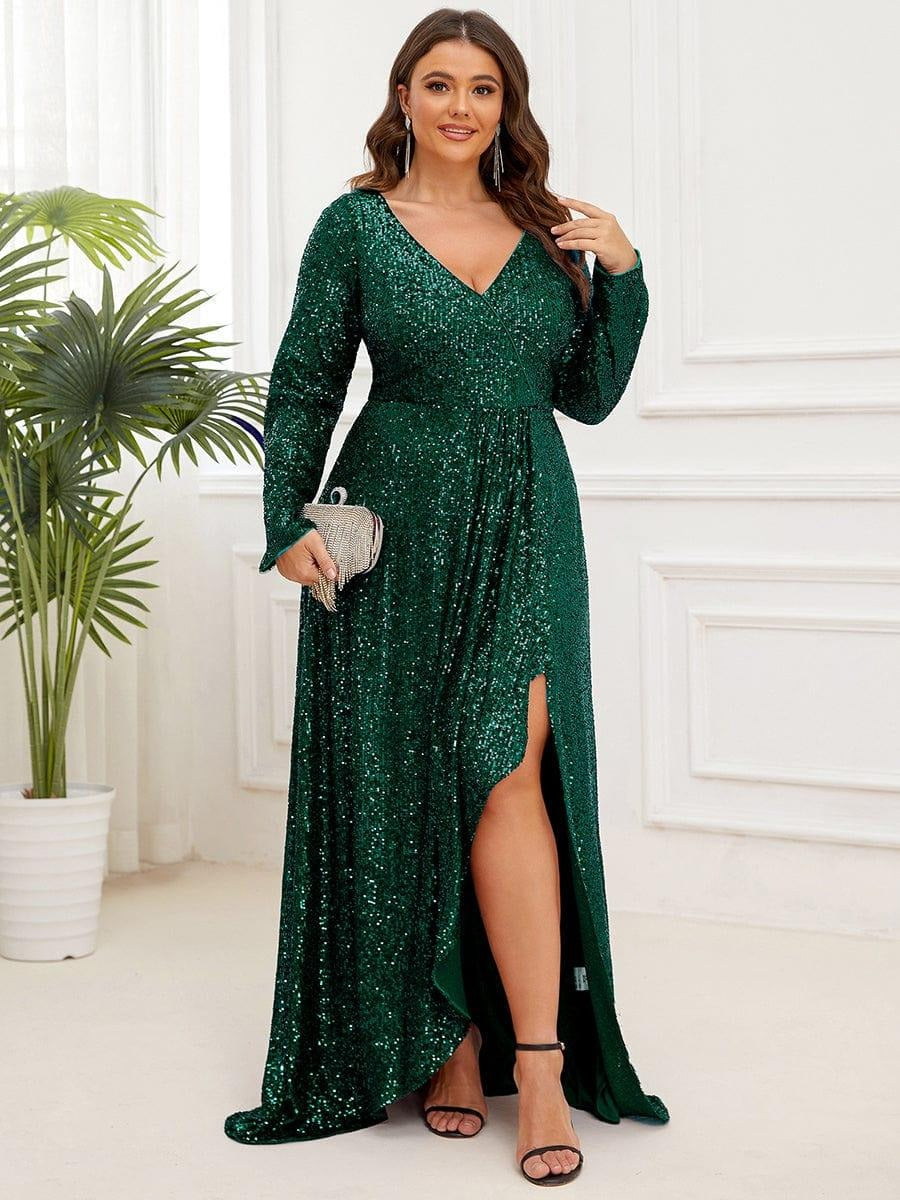 Rovika Fashion Women's Emerald Green Sequin Mermaid Evening Gown