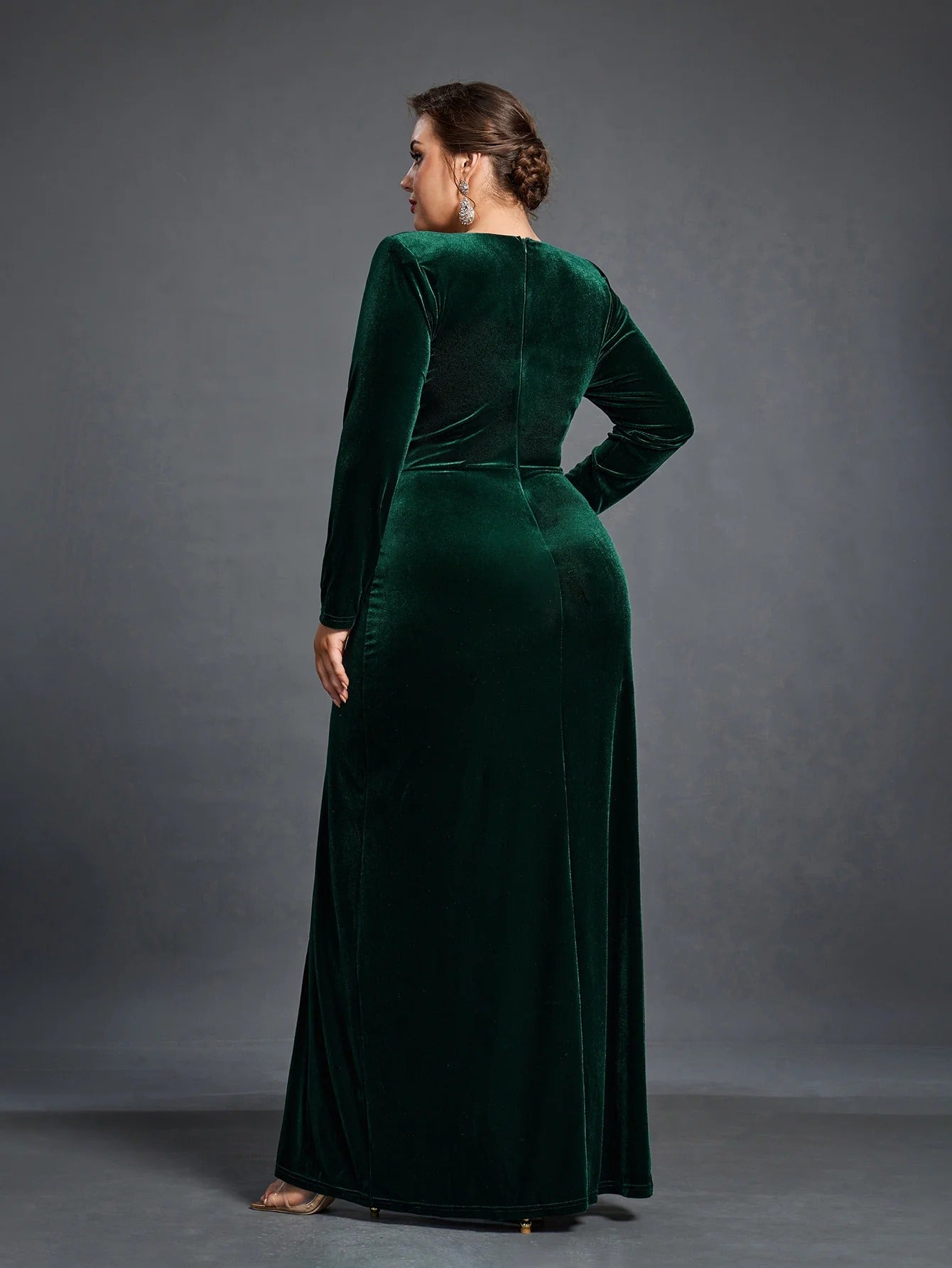 Rovika Fashion Women Elegant  velvet  Maxi Gowns Dress Green
